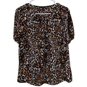 Talbots Leopard Print Ruched Short Sleeve Blouse Business Casual Career Classy M